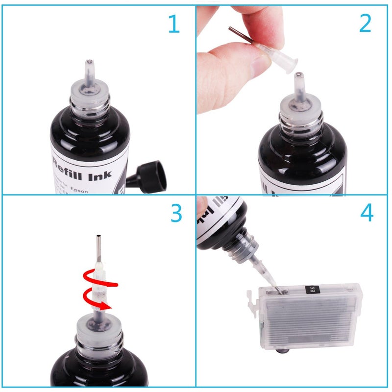 CoYlBod Black Regular Refilled Ink for T254 T252XL120-BCS T252XL220 T252XL320 T252XL420 Workforce WF-7710 WF-7720 WF-7210 WF-3630 WF-7620 WF-7610 WF-3640 WF-3620 Use for Refillable Cartridges or CISS - Image 4